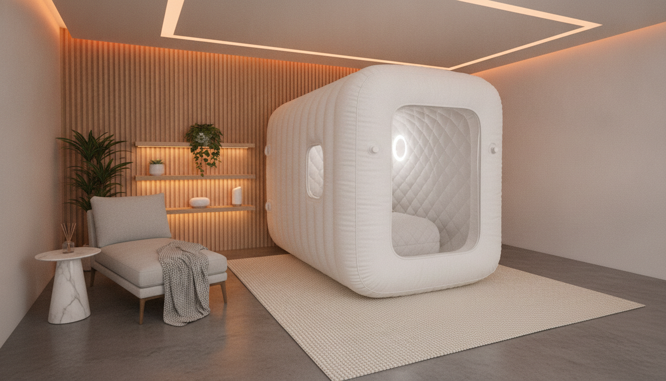 Hyperbaric oxygen chamber inside a wellness studio illustrating HBOT session pricing