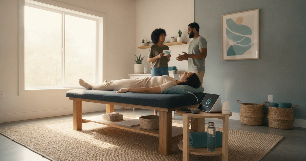 PEMF therapy mat set up in a Tampa wellness studio illustrating session and package pricing