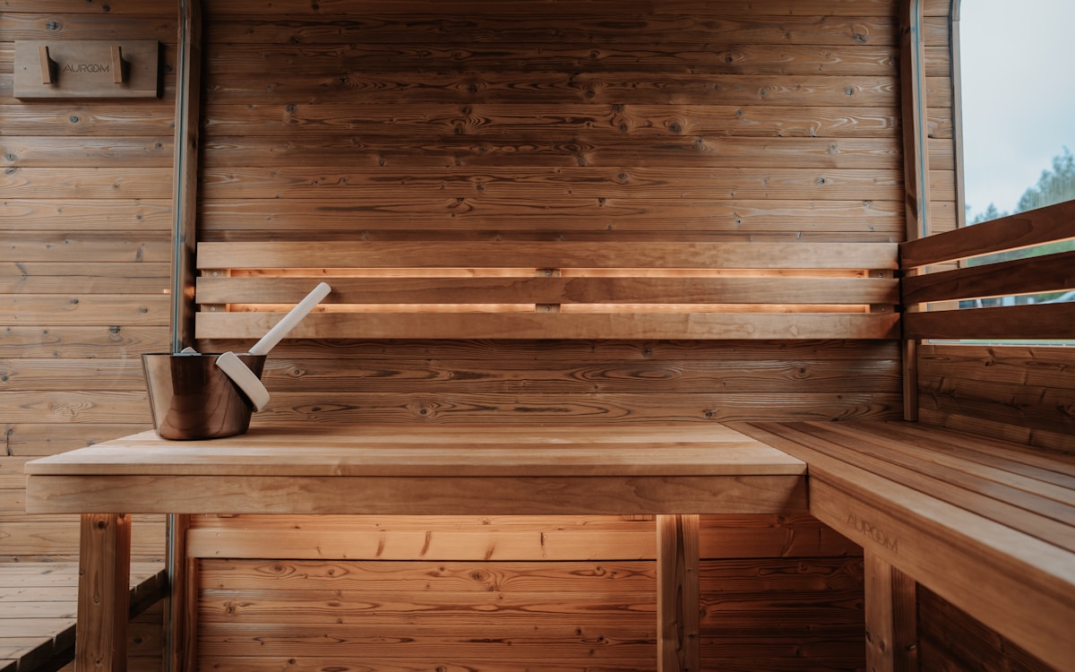 Traditional Finnish sauna with wooden benches